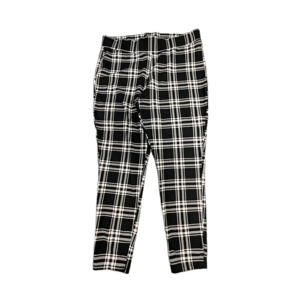Torrid Leggings Womens 2 2X Black White Plaid Cropped Stretch Pull On Academia